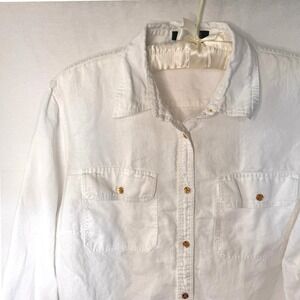 Lauren Ralph Lauren Womens White Linen Button Down Shirt Gold Crest Buttons 1X